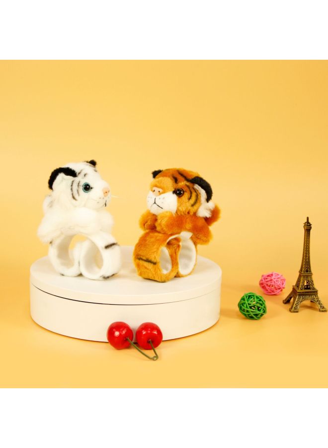 Cute Tiger Plush Toys Leopard Print Dolls Slap Bracelets Creative Wristbands Children's Hand Ornaments Zoo Gifts-Color:Flying White Tiger Bracelet-Height:All Yards