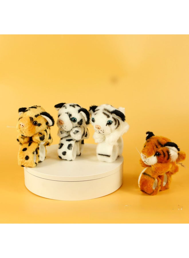 Cute Tiger Plush Toys Leopard Print Dolls Slap Bracelets Creative Wristbands Children's Hand Ornaments Zoo Gifts-Color:Flying White Tiger Bracelet-Height:All Yards
