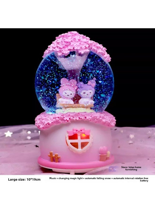 Kloomi Crystal Ball Music Box Girls Children's Birthday Gift Internet Celebratory Little Beaver Snow Music Box Ornaments-Color:Sweet Flower House Powder [inner Rotation + Music + Lanterns + Automatic Snow Floating] Large Size - Image 1