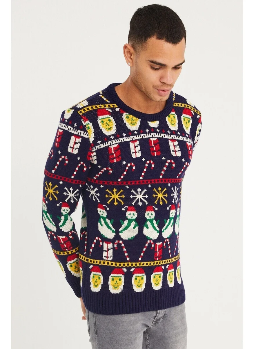 Cool Tarz Cool Style Men's Navy Blue Christmas Sweater