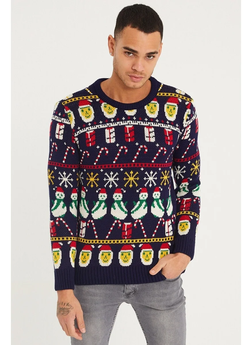 Cool Tarz Cool Style Men's Navy Blue Christmas Sweater