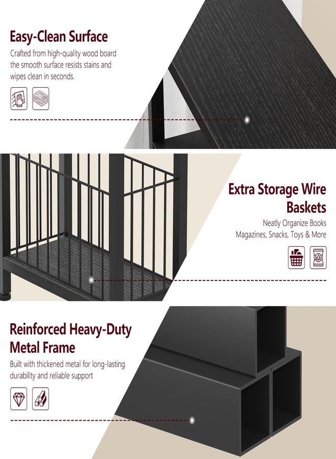 Heybly Small Narrow Side Table for Small Space, Thin Bedside Table with Storage Basket, Skinny End Table, 25.2" Tall Nightstand, Couch Table for Living Room, Bedroom, Study, Kitchen, Black, HET004BK1 - Image 2