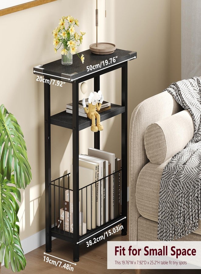 Heybly Small Narrow Side Table for Small Space, Thin Bedside Table with Storage Basket, Skinny End Table, 25.2" Tall Nightstand, Couch Table for Living Room, Bedroom, Study, Kitchen, Black, HET004BK1 - Image 3
