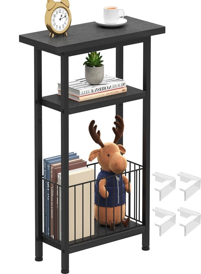 Heybly Small Narrow Side Table for Small Space, Thin Bedside Table with Storage Basket, Skinny End Table, 25.2" Tall Nightstand, Couch Table for Living Room, Bedroom, Study, Kitchen, Black, HET004BK1 - Image 1