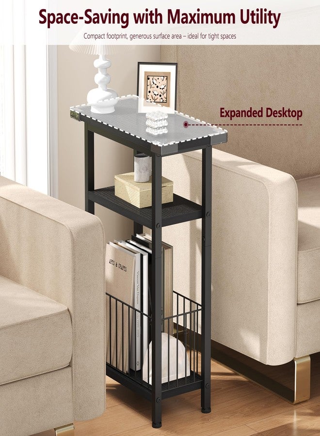 Heybly Small Narrow Side Table for Small Space, Thin Bedside Table with Storage Basket, Skinny End Table, 25.2" Tall Nightstand, Couch Table for Living Room, Bedroom, Study, Kitchen, Black, HET004BK1 - Image 4