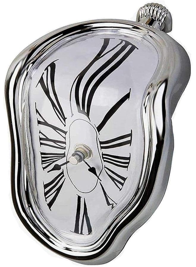 إيروريكس ساعة ذائبة ساعة سلفادور دالي ساعة ذائبة لتزيين المنزل والمكتب ساعة حائط رف طاولة ساعة ديكور مكتب ساعات ذائبة عصرية ساعة رومانية ديكور غرفة مضحك هدية إبداعية فضية - Image 1