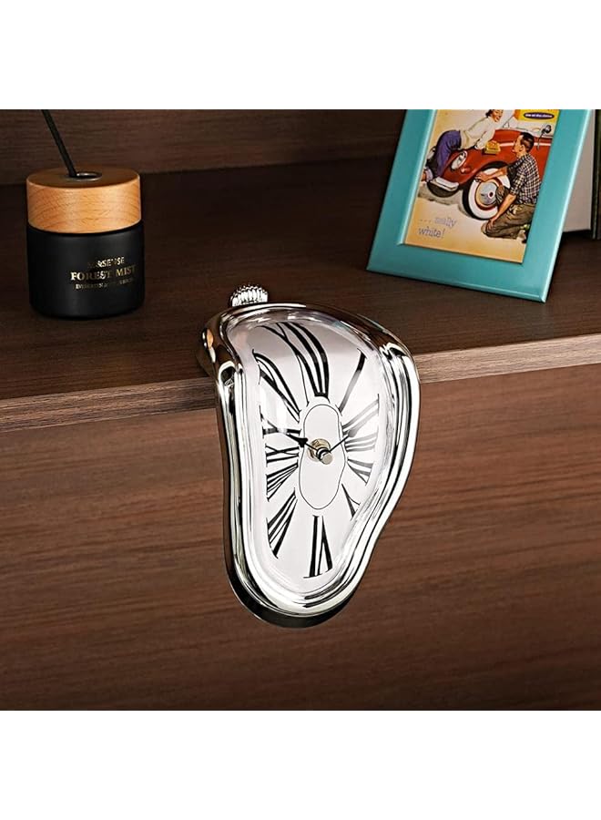 إيروريكس ساعة ذائبة ساعة سلفادور دالي ساعة ذائبة لتزيين المنزل والمكتب ساعة حائط رف طاولة ساعة ديكور مكتب ساعات ذائبة عصرية ساعة رومانية ديكور غرفة مضحك هدية إبداعية فضية - Image 2