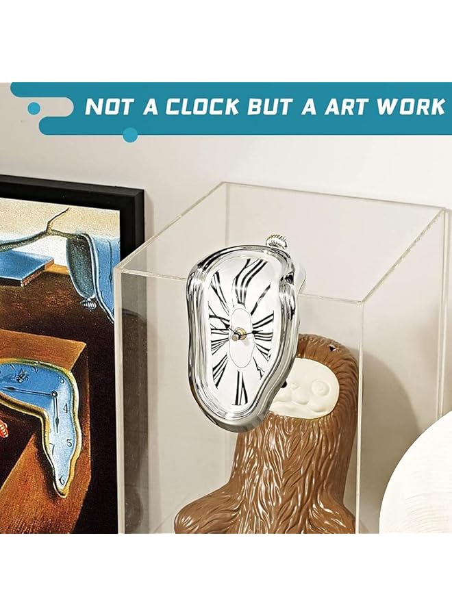 إيروريكس ساعة ذائبة ساعة سلفادور دالي ساعة ذائبة لتزيين المنزل والمكتب ساعة حائط رف طاولة ساعة ديكور مكتب ساعات ذائبة عصرية ساعة رومانية ديكور غرفة مضحك هدية إبداعية فضية - Image 5