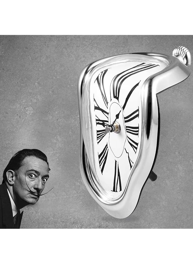 إيروريكس ساعة ذائبة ساعة سلفادور دالي ساعة ذائبة لتزيين المنزل والمكتب ساعة حائط رف طاولة ساعة ديكور مكتب ساعات ذائبة عصرية ساعة رومانية ديكور غرفة مضحك هدية إبداعية فضية - Image 4
