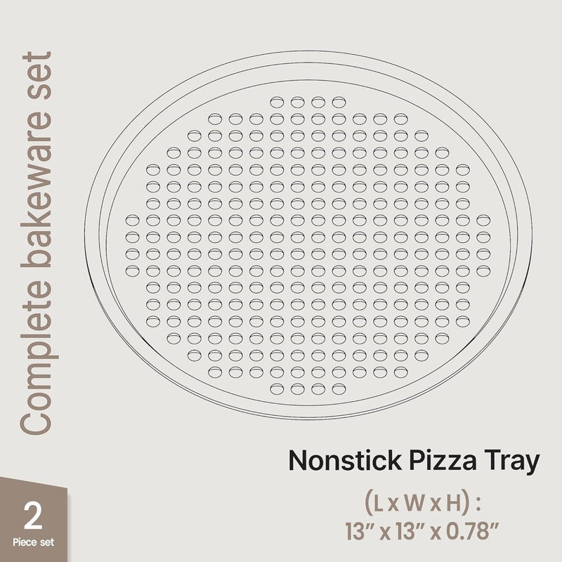 BAKKENMASTER Bakken- Swiss Non-Stick Pizza Pan with Holes - 13-Inch Perforated Pizza Crisper Carbon Steel Pizza Pan - 2 Round Pizza Trays with Silicone Handles PFOA PFOS and PTFE Free - Image 2