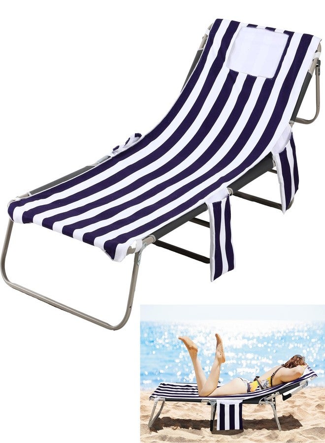Mindsoft 1 Pack Lounge Chair Towel Cover Microfiber Beach Chaise Lounge Cover with Face Hole and 3 Pockets Holders for Pool Summer Outdoor Lounger, 75.6 x 24.4 Inch (Without Chair)(Blue and White) - Image 1