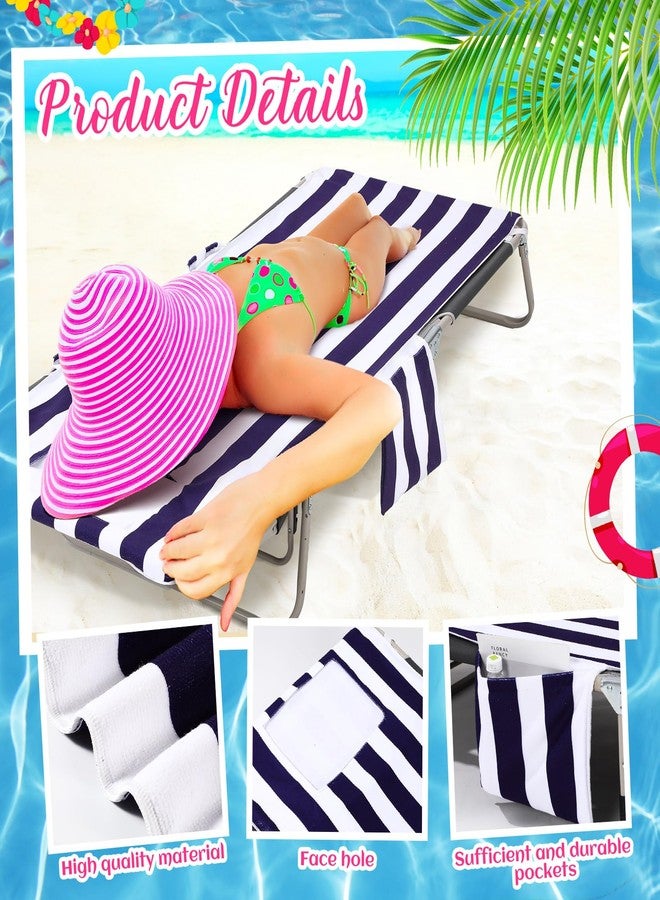 Mindsoft 1 Pack Lounge Chair Towel Cover Microfiber Beach Chaise Lounge Cover with Face Hole and 3 Pockets Holders for Pool Summer Outdoor Lounger, 75.6 x 24.4 Inch (Without Chair)(Blue and White) - Image 3