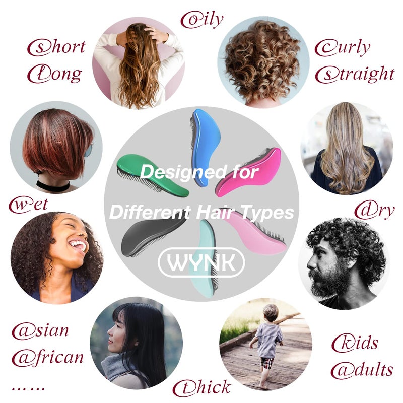 WYNK Hair Brush Detangler (Wet or Dry) for All Hair Types, 2 Pack (Green&Black) - No Pain Tangle-Free for Adults & Kids, Natural/Curly/Straight Hair, Promotes Blood Circulation & Less Hair Loss - Image 5