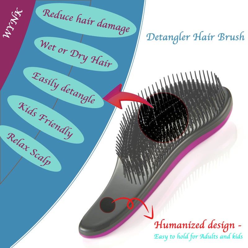 WYNK Hair Brush Detangler (Wet or Dry) for All Hair Types, 2 Pack (Green&Black) - No Pain Tangle-Free for Adults & Kids, Natural/Curly/Straight Hair, Promotes Blood Circulation & Less Hair Loss - Image 4