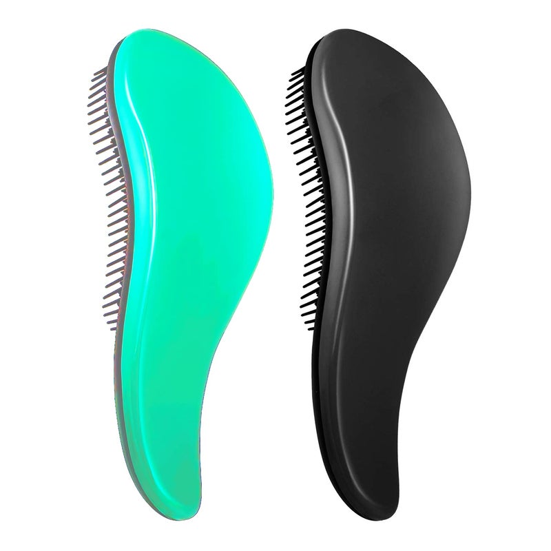 WYNK Hair Brush Detangler (Wet or Dry) for All Hair Types, 2 Pack (Green&Black) - No Pain Tangle-Free for Adults & Kids, Natural/Curly/Straight Hair, Promotes Blood Circulation & Less Hair Loss - Image 1