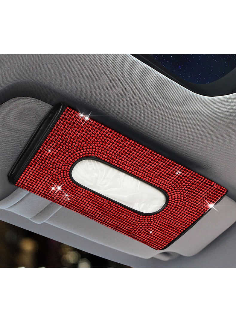 .Bling Rhinestone Car Tissue Holder, Sparkling Diamond-Studded Sun Visor Napkin Box, Clip-On Car Interior Decoration for Women