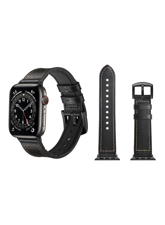 vesus Genuine Leather Replacement Band For Apple Watch Series 6/SE/5/4/3/2/1 Black