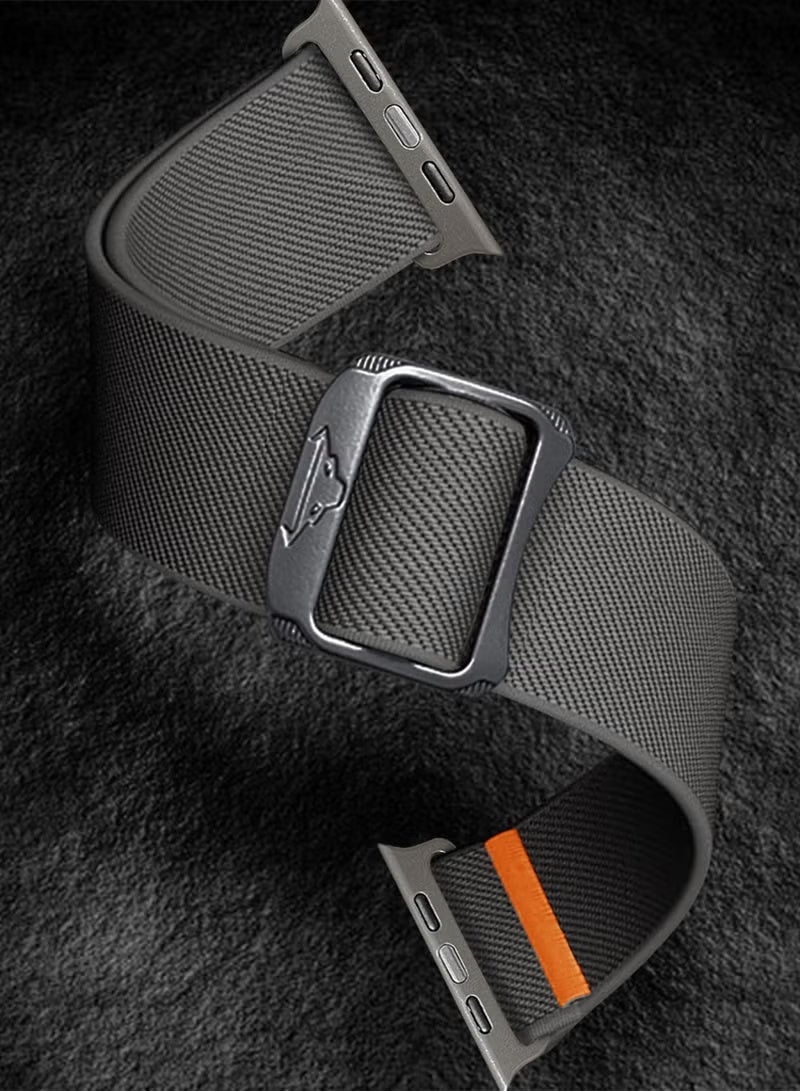 حزام ساعة مرن مضفر من النايلون الناعم - حزام ساعة Apple رمادي اللون لساعة Ultra 2، سلسلة 11/10/9/8/7/6/5/4/3 (42/44/45/46/49 مم) - Image 3