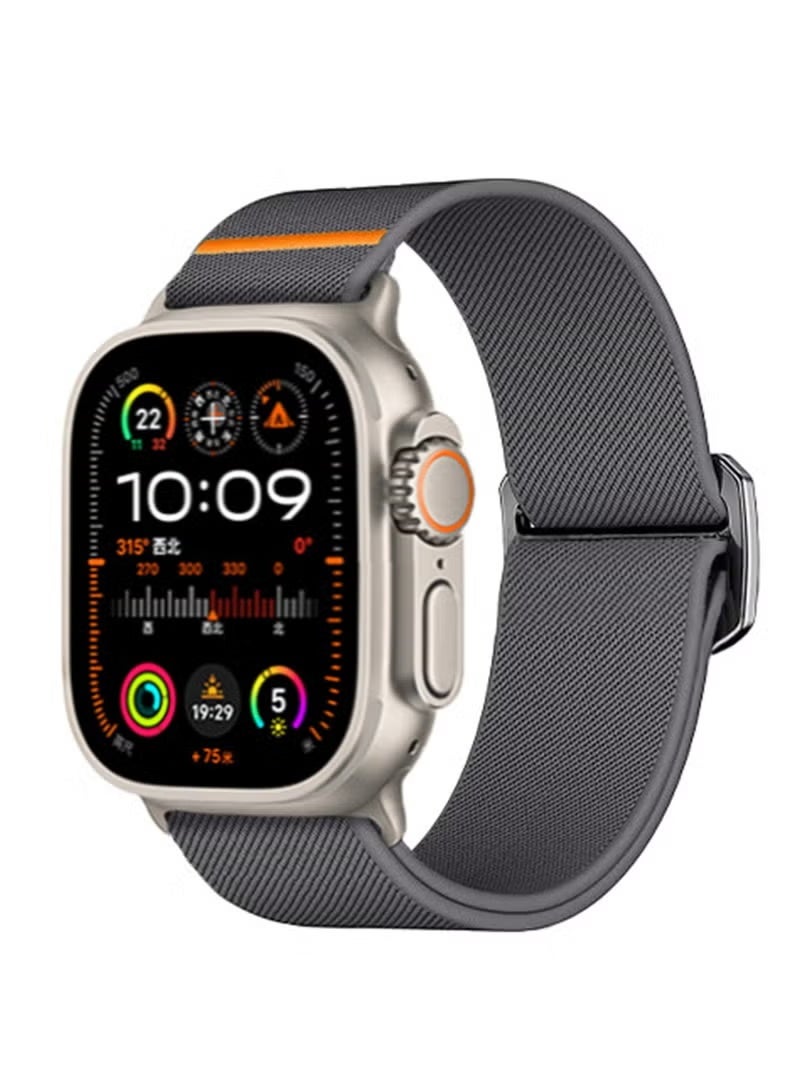 حزام ساعة مرن مضفر من النايلون الناعم - حزام ساعة Apple رمادي اللون لساعة Ultra 2، سلسلة 11/10/9/8/7/6/5/4/3 (42/44/45/46/49 مم) - Image 2