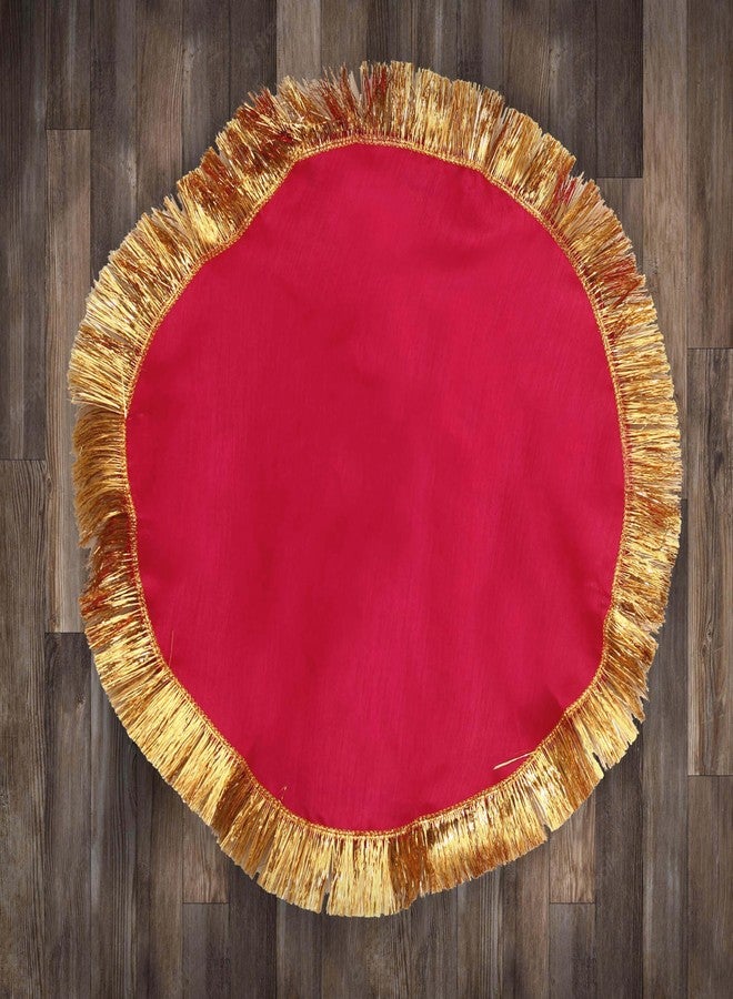 SEER قماش SEER Pooja لغطاء صينية الماندير، غطاء صينية حريري مزين بدانتيل غوتا ذهبي، قماش دائري مقاس 18 بوصة للزينة، قماش وردي للمذبح للعبادة، عبوة من قطعتين (وردي) - Image 2