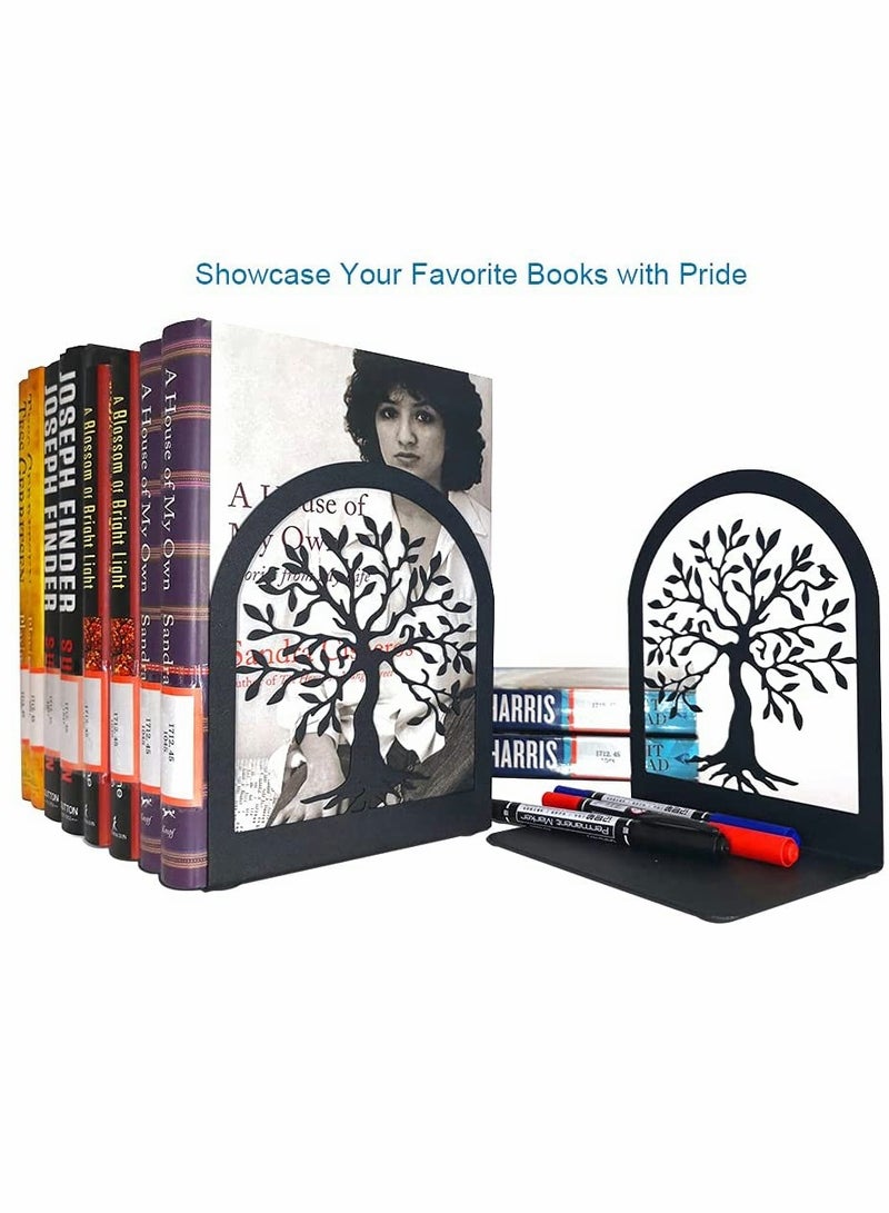Heavy Duty Black Metal Bookends Non Skid Book Support for Home Office and School Library Ideal Gift for Students 1 Pair - Image 2