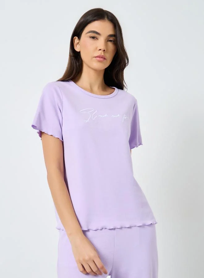 Take Two Take Two Lettuce Edge Embroidered T-Shirt and Pyjama Set