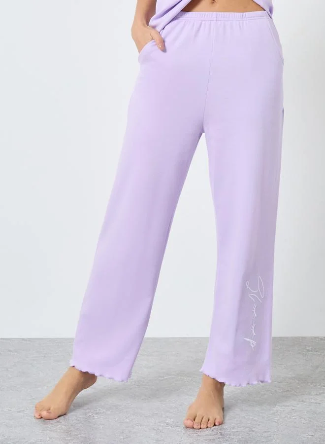 Take Two Take Two Lettuce Edge Embroidered T-Shirt and Pyjama Set