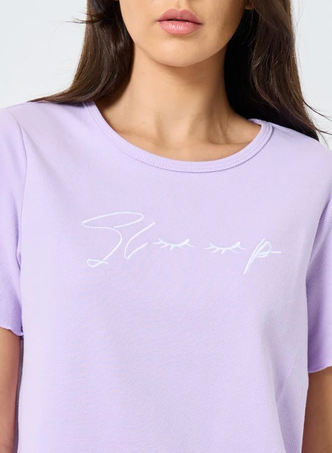 Take Two Take Two Lettuce Edge Embroidered T-Shirt and Pyjama Set