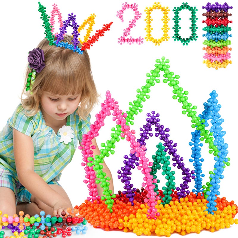 NEOACT 200PCS Building Blocks Kids Educational Building Toys Interlocking Plastic Connect Block Manipulatives for Preschool Kids Aged 3+, Creativity Kid Toy Classroom Kindergarten Toys - Image 1