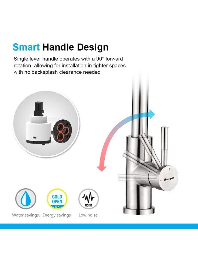 Generic - Ibergrif  M22137 Kitchen Sink Taps Mixer With Pull Out Spray, High Arc With Dual Spray Mode, Single Handle Lever With Uk Standard Fittings, Grey, Chrome - Image 1