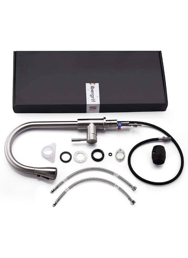 Generic - Ibergrif  M22137 Kitchen Sink Taps Mixer With Pull Out Spray, High Arc With Dual Spray Mode, Single Handle Lever With Uk Standard Fittings, Grey, Chrome - Image 1