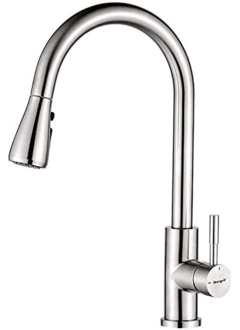 Ibergrif  M22137 Kitchen Sink Taps Mixer With Pull Out Spray, High Arc With Dual Spray Mode, Single Handle Lever With Uk Standard Fittings, Grey, Chrome