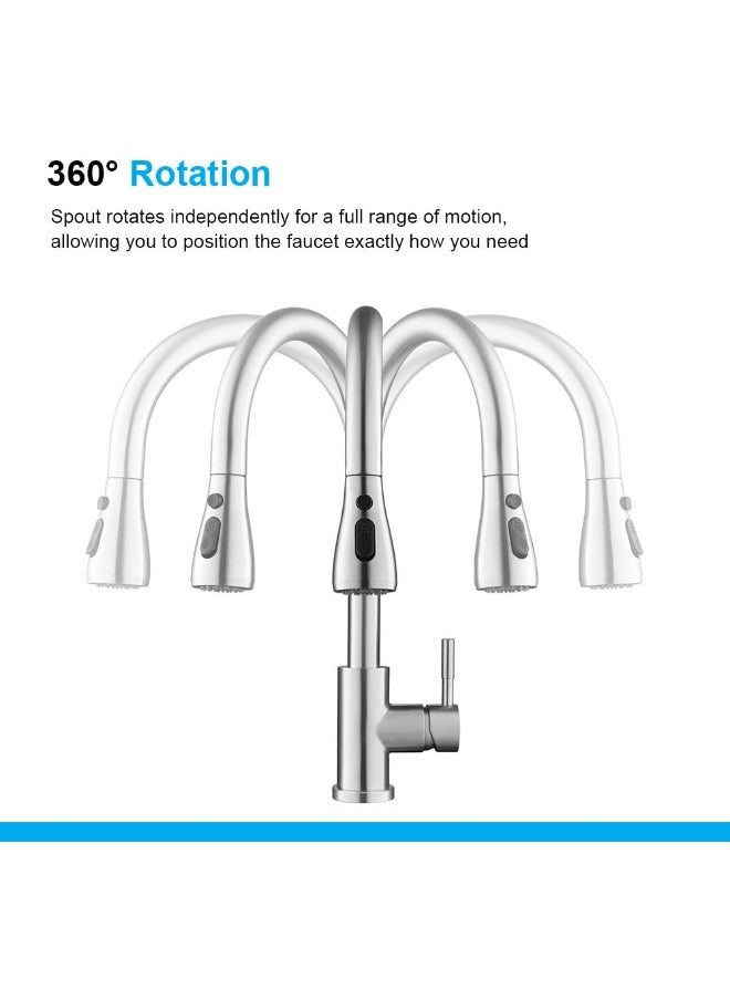 Generic - Ibergrif  M22137 Kitchen Sink Taps Mixer With Pull Out Spray, High Arc With Dual Spray Mode, Single Handle Lever With Uk Standard Fittings, Grey, Chrome - Image 1