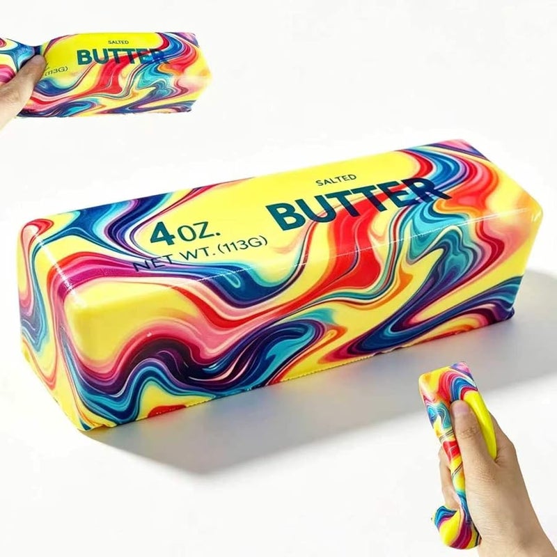 QITAI Slow Rising Butter Squishy Toy 2026 Soft Squeeze Realistic Butter Stick with Rainbow Wave Non-Stick TPR Stress Relief for Adults Kids Office Desk Decor Party Gift - Image 1