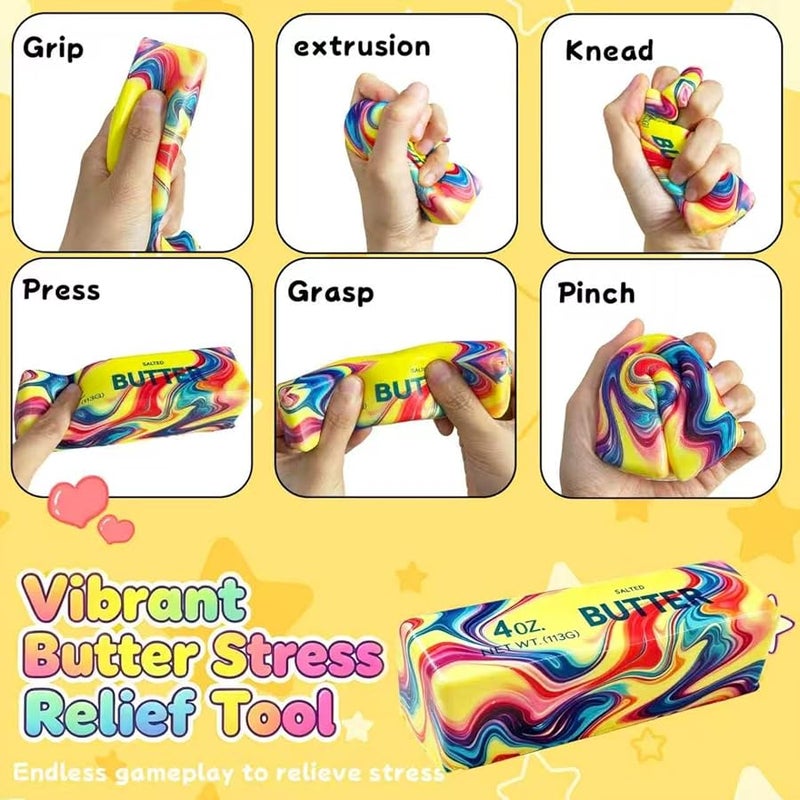 QITAI Slow Rising Butter Squishy Toy 2026 Soft Squeeze Realistic Butter Stick with Rainbow Wave Non-Stick TPR Stress Relief for Adults Kids Office Desk Decor Party Gift - Image 3