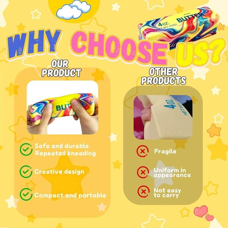 QITAI Slow Rising Butter Squishy Toy 2026 Soft Squeeze Realistic Butter Stick with Rainbow Wave Non-Stick TPR Stress Relief for Adults Kids Office Desk Decor Party Gift - Image 5