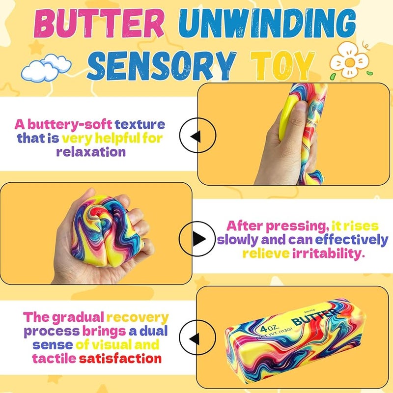 QITAI Slow Rising Butter Squishy Toy 2026 Soft Squeeze Realistic Butter Stick with Rainbow Wave Non-Stick TPR Stress Relief for Adults Kids Office Desk Decor Party Gift - Image 4