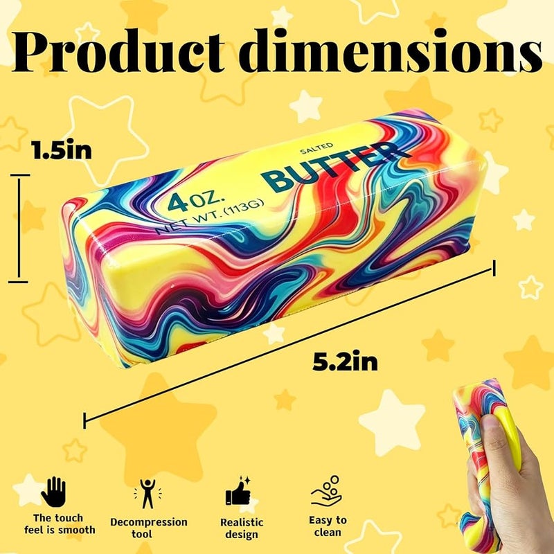 QITAI Slow Rising Butter Squishy Toy 2026 Soft Squeeze Realistic Butter Stick with Rainbow Wave Non-Stick TPR Stress Relief for Adults Kids Office Desk Decor Party Gift - Image 2