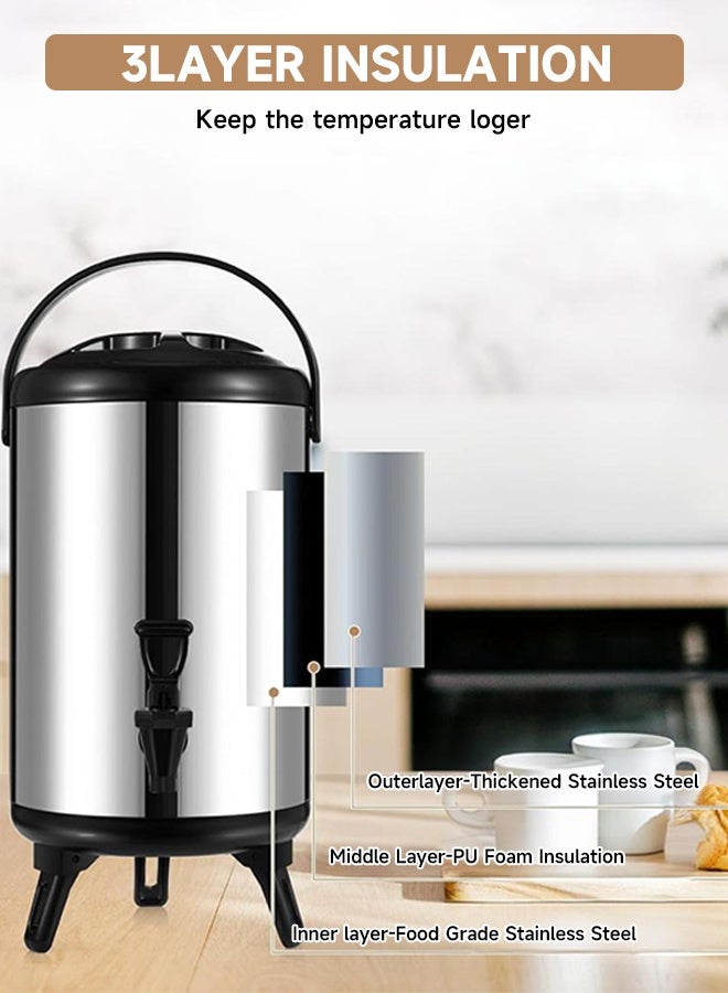 Stainless Steel Insulated Beverage Dispenser – Insulated Thermal Hot and Cold Beverage Dispenser with Spigot for Hot Tea & Coffee, Cold Milk, Water, Juice,Soup Family Party Cafe Buffet - Image 1