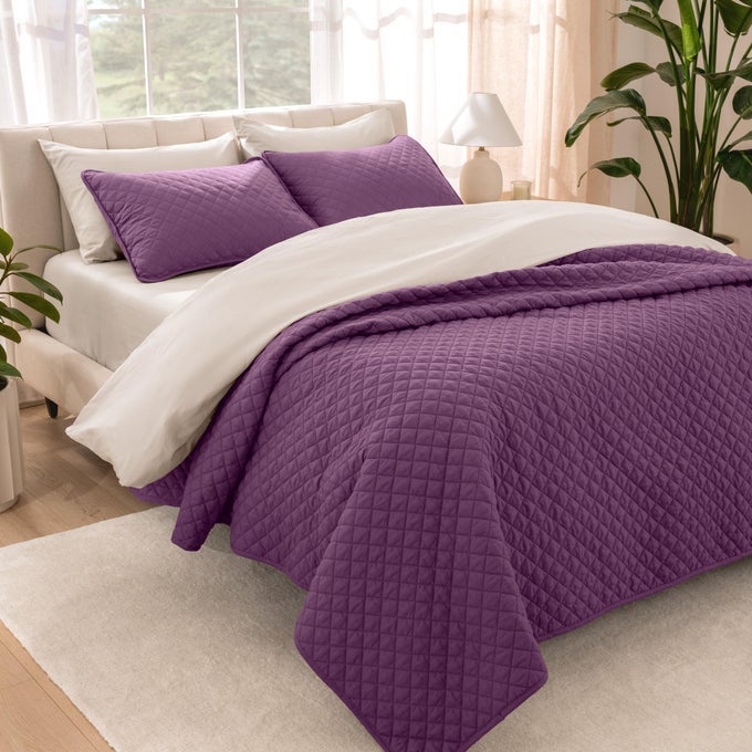 COVERLET SET LIGHTWEIGHT BED DECOR COMFORTER ALTERNATIVE ALLSEASON QUILTED BEDSPREAD FULLQUEEN PLUM