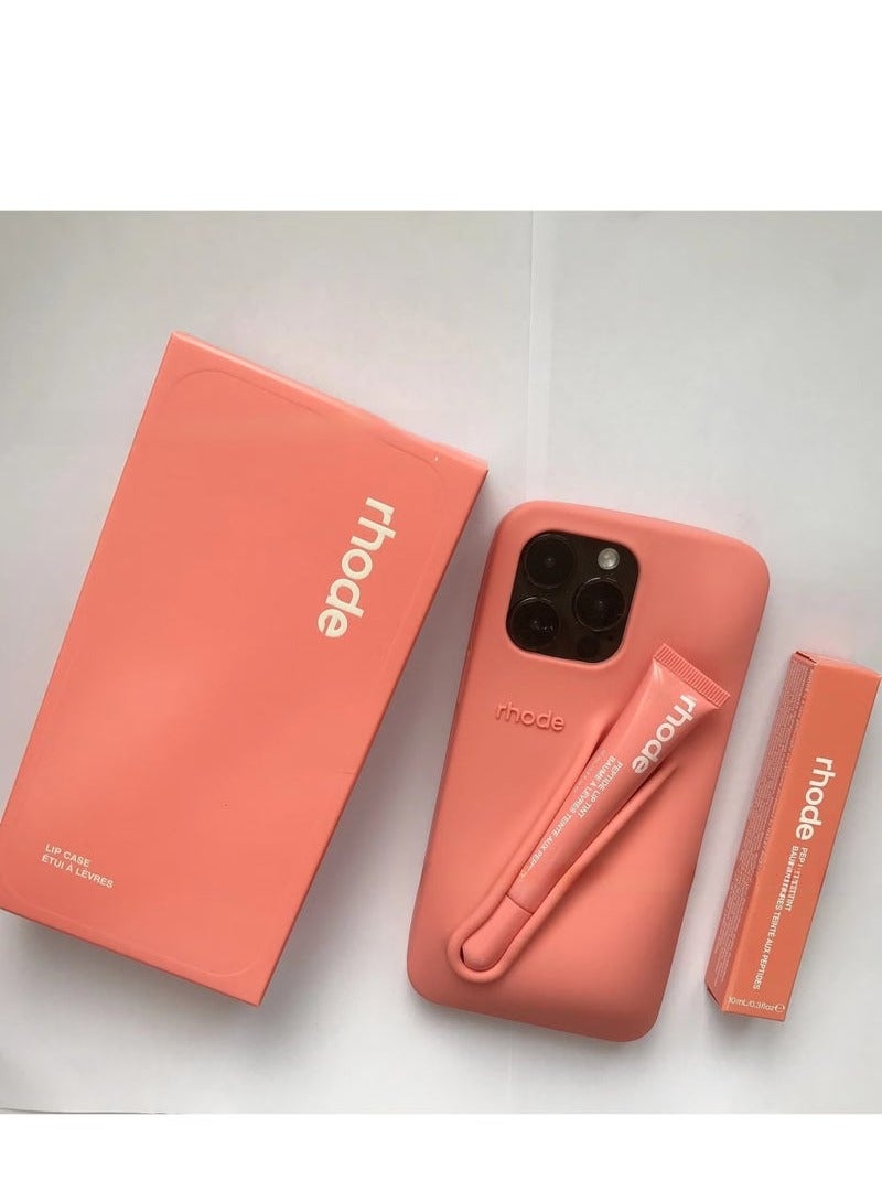 rhode Silicone Lip Holder for Cell Phone, Lip Gloss Adhesive Sleeve for Phone, Lip Holder Stick-on Phone Case, Back Stick On Holder for iPhone Phones（PEACH PIT） - Image 1