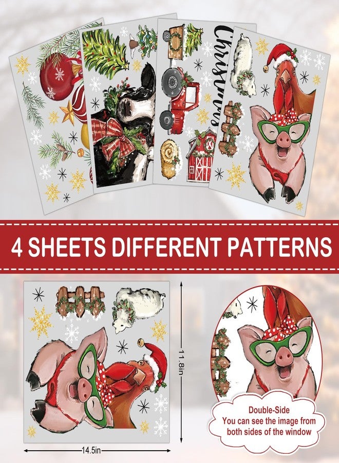 JarThenaAMCS ملصقات نوافذ JarThenaAMCS بتصميم حيوانات المزرعة، ملصقات زجاجية مزدوجة الجوانب لحفلات عيد الميلاد في المنزل الريفي، مقاس 11.4 × 14.6 بوصة، 4 أوراق - Image 4
