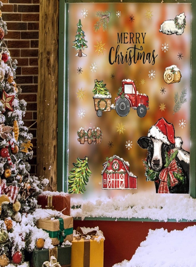 JarThenaAMCS ملصقات نوافذ JarThenaAMCS بتصميم حيوانات المزرعة، ملصقات زجاجية مزدوجة الجوانب لحفلات عيد الميلاد في المنزل الريفي، مقاس 11.4 × 14.6 بوصة، 4 أوراق - Image 3