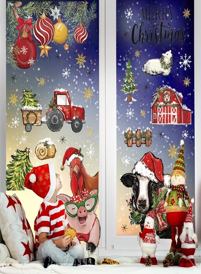 JarThenaAMCS ملصقات نوافذ JarThenaAMCS بتصميم حيوانات المزرعة، ملصقات زجاجية مزدوجة الجوانب لحفلات عيد الميلاد في المنزل الريفي، مقاس 11.4 × 14.6 بوصة، 4 أوراق - Image 2