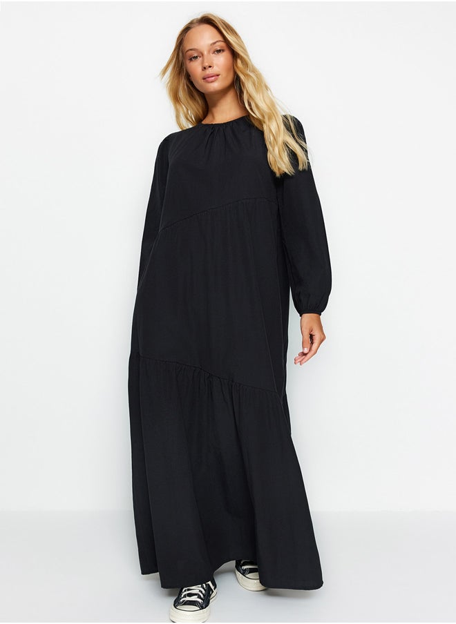 trendyol - Black Gathered Detailed Cotton Wide Fit Woven Dress TCTSS21EL3470 - Image 1