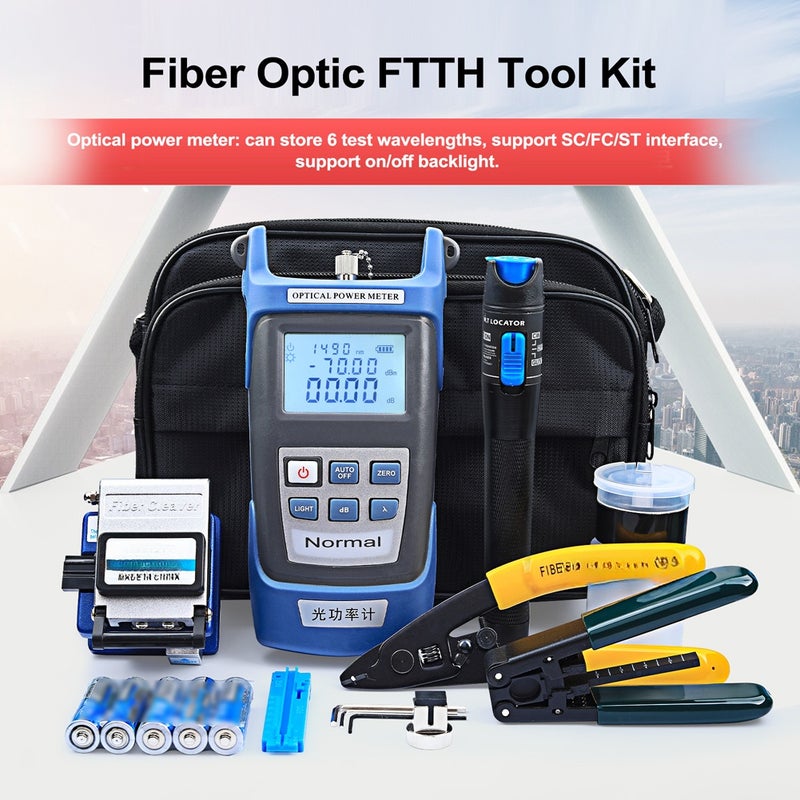 قائمة أدوات FTTH للليف البصري متعددة الألوان - مقياس قوة ضوئي وواجهات SC/FC/ST لـ 6 أطوال موجية، مقبس ثلاثي الوظائف، مقشر FC-6S من الصلب التنجستي، ومفتح سلك ثنائي الثقوب لمشاريع الاتصال البارد للليف البصري - Image 4