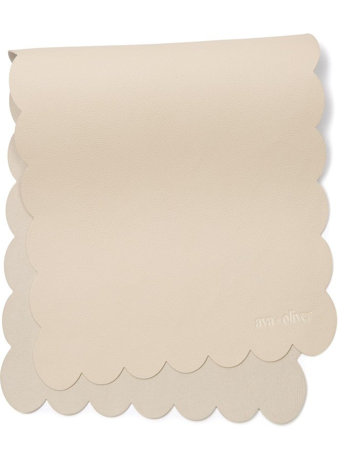 Ava + Oliver Vegan Leather Baby Changing Mat (16 X 30 in) - Multipurpose Wipeable and Portable Diaper Mat - Foldable for Travel (Cream Scallop) - Image 1