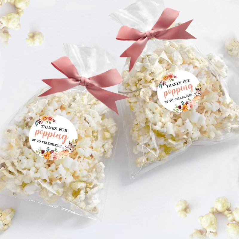 Adodotoe 100 Sets Popcorn Favor Bags Thanks for Popping by Stickers Popcorn Party Favors Wedding Baby Shower Thank You Tags Clear Goodie Bag Favor Sticker for Crafts Gift - Image 3
