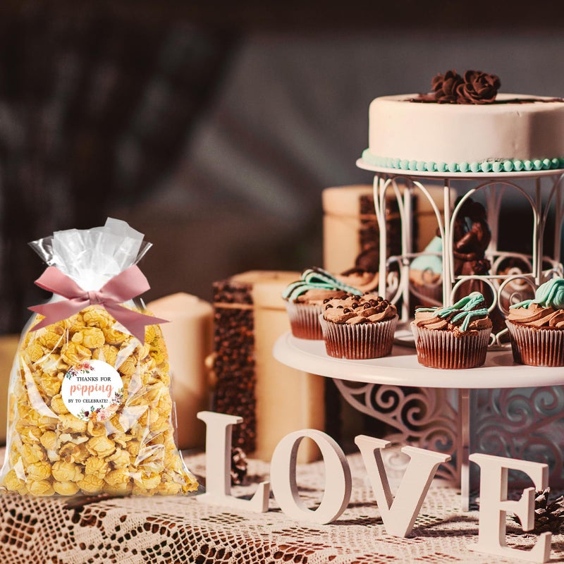 Adodotoe 100 Sets Popcorn Favor Bags Thanks for Popping by Stickers Popcorn Party Favors Wedding Baby Shower Thank You Tags Clear Goodie Bag Favor Sticker for Crafts Gift - Image 5