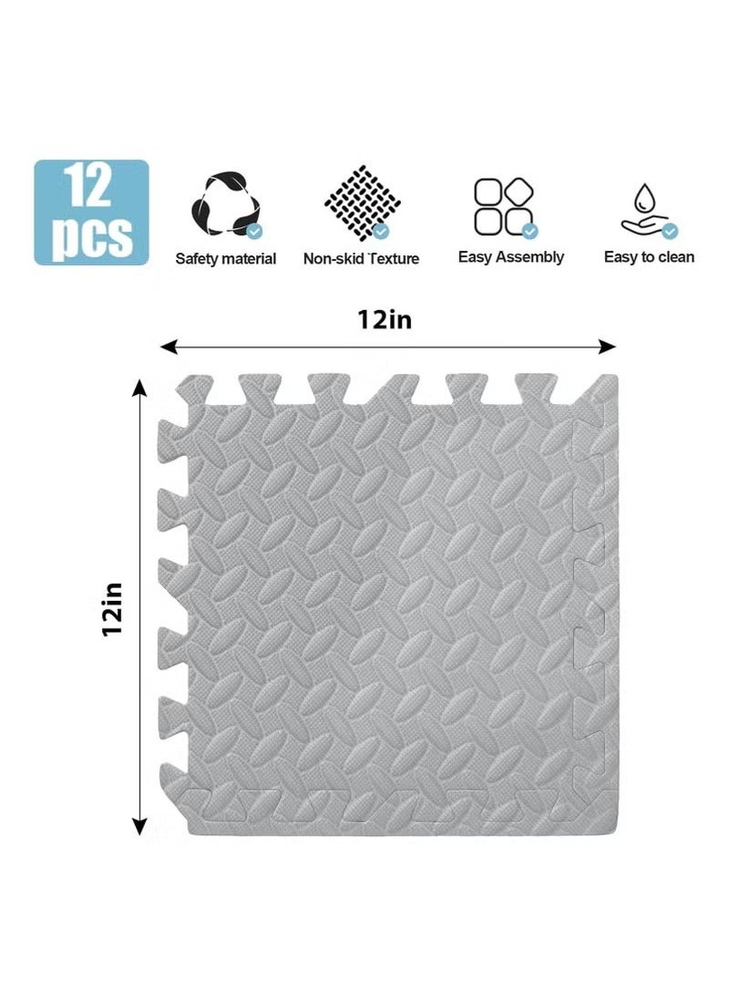 Anmi Exercise Mats Pack of 12 ，dimension 12 x 12- EVA Foam Mats with Interlocking Floor Tiles - Exercise underpads for home and fitness equipment(Grey) - Image 2